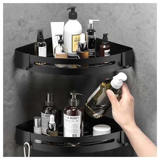 RCQD Duschablage Ohne Bohren, Badezimmer Regal mit Haken und Seifenständer,Duschregal Ecke für Badezimmer und Küche,badregal Mit 7 Klebstoff, 3 Stücke (Mattschwarz) (Schwarz)