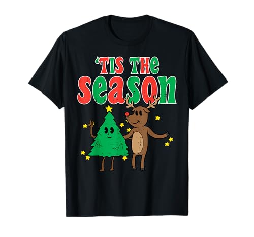 Tis The Season Christmas Tree Retro Xmas Hombres Mujeres Niños Camiseta