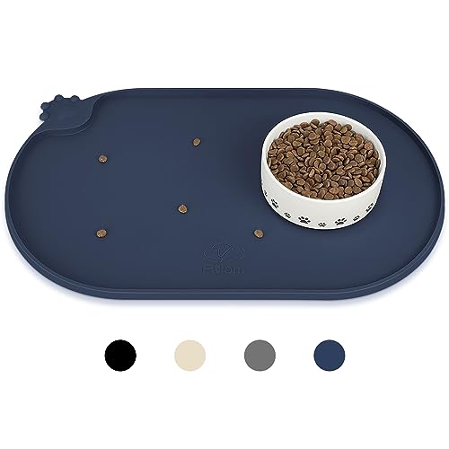KPWACD Silicone Pet Placemat for Dogs and Cats, Non-Slip Waterproof Pet Feeding Bowl Mat Prevent Food and Water Overflow, High-Lips Puppy Dish Tray Mats Suitable for Large Medium Small Pets, Navy