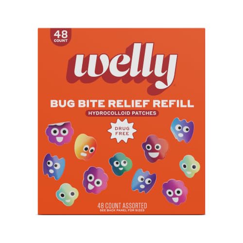 Welly Bug Bite Relief Patches Refill Carton | Drug-Free Hydrocolloid Calms Itching and Prevents Picking | 48 Count