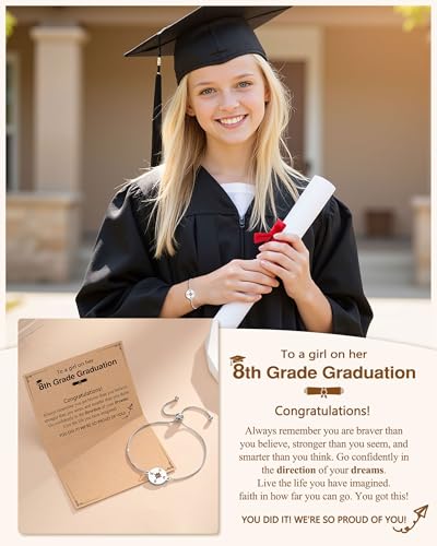 Image of 5th /8th Grade Graduation Gifts, Silver Adjustable Compass Bracelet for Her