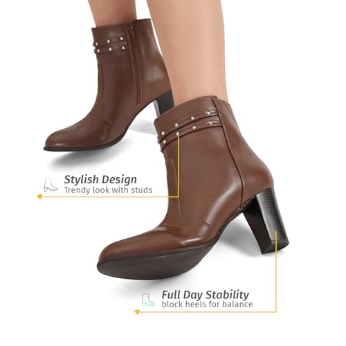 Image of YOHO Stellar Studs Ankle Length Heeled Boots For Women | Comfortable and Stylish with Low Block Heel | Casual,Formal Wear for Winter BOOT 112