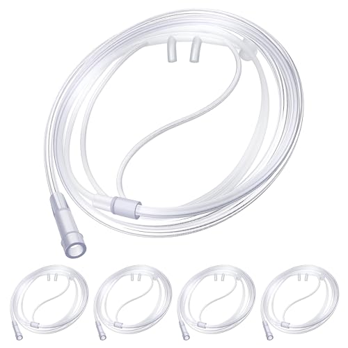 Anglechic 5 Pack 4Ft Adult Oxygen Nasal Cannula Soft Oxygen Tubing for Adult Cannula Nasal Tubing with Soft Curved Nose Piece High Flow Lightweight Tube (Transparent)