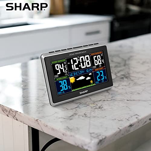 Sharp Weather Station With Easy To Read Color Display - Wireless Indoor Outdoor Thermometer And Humidity, Atomic Clock, Alarm And Calendar, 12 Hour Forecast, Ac Or Battery Powered #TOP6