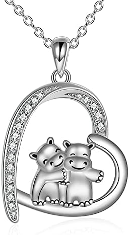 Penguin/Guinea Pig/Flamingo/Red Panda/Hippo/Cat/Duck/Koala/Bear/Panda/Axolotl/Red Cardinal Necklace Penguin Gifts 925 Sterling Silver Hugging Penguins Cute Animal Jewellry for Women Sister