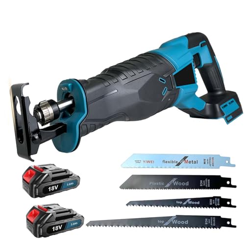 Cordless Reciprocating Saw,18V Reciprocating Saws with 2 x 3000mAh Batteries,4 PCS Saw Blades, 0-3500 RPM Variable Speed, Tool-Free Blade Change, Ideal for Wood and Metal Cutting