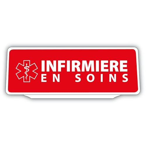 Clip Plaque Pare-Soleil Infirmière en Soins avec Caducée Rétro-Réfléchissant Fond Rouge Cover