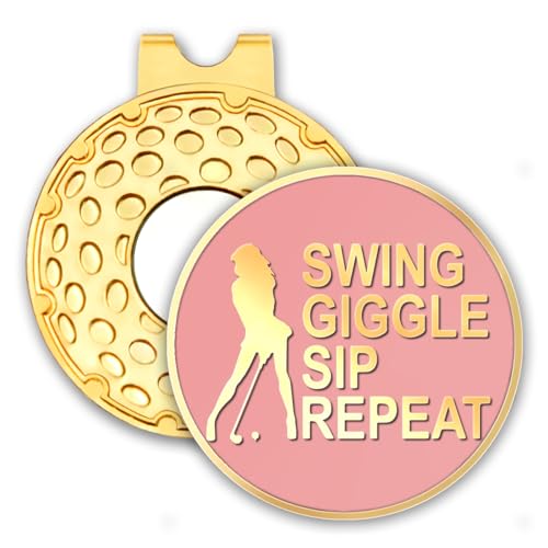 rofiowa Swing Giggle Sip Repeat Pink Gold Golf Ball Marker with Hat Clip, Funny Golf Accessories for Women, Christmas Mother's Day Birthday Gifts for Golf Fan Golfer, Novelty Golf Gifts for Her