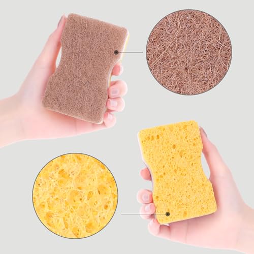 Image of Scrub Sponges Kitchen, Non-Scratch Scrub Dish Sponges, Dual-Sided Cleaning Sponges for Kitchen, Household, Bathroom 5 Pcs Brown