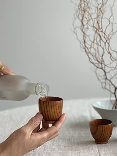 Cozymomdeco Asian Traditional Handmade Ottchil Wood Sake Soju Cup Gift Box Set Natural Solid Wooden Shot Glass-Ware Small Wooden Mug 4Pcs (Paper Box) #TOP6