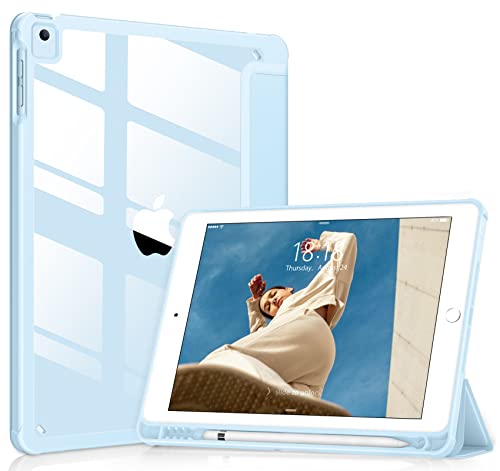 VIKESI for iPad 6th / 5th Generation 9.7 inch Case (2018/2017), iPad Air 2 & 1 (2014/2013) Case, Clear Back, Smart Cover [Built-in Pencil Holder, Auto Sleep/Wake] - Ice Blue
