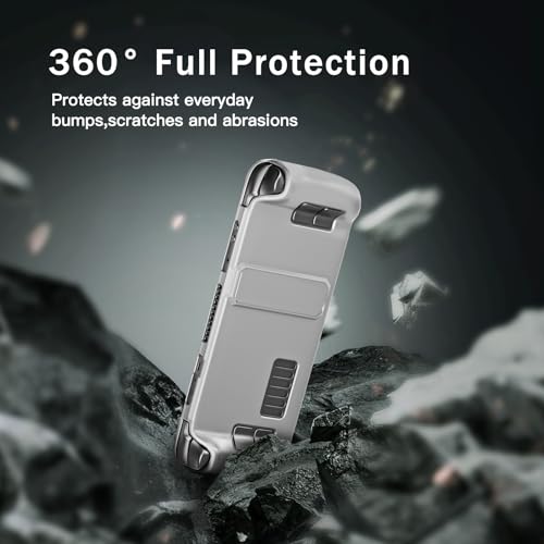 Image of bibuks Steam Deck Case,Steam Deck OLED Protective Case,Non-Slip Skin Protective Shell Accessories,Steam Deck Case with Kickstand ,2 Screen Protector, 4 Thumb Grip (White)