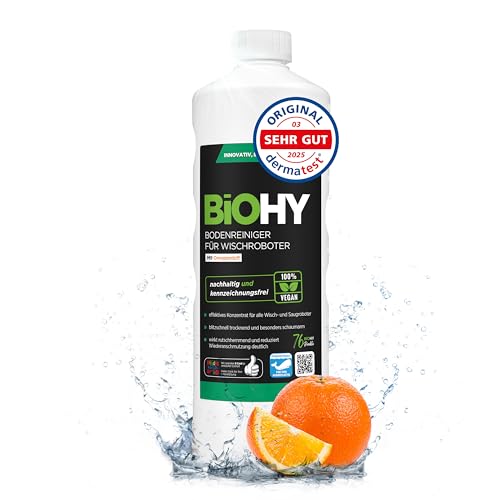 BiOHY Bodenreiniger für Wischroboter mit Orangenduft (1l Flasche) | Reinigungsmittel Konzentrat für alle Wischroboter | Schaumarm & Streifenfrei | Nachhaltiges...