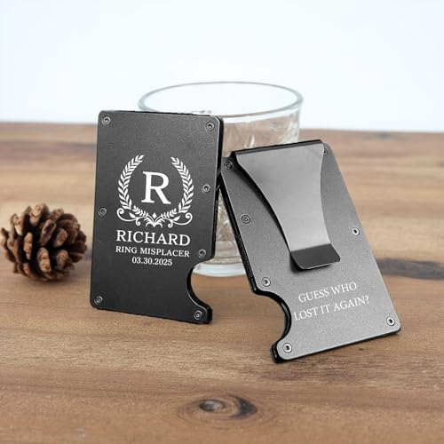 ELEGANTPARK Personalized Groomsmen Proposal Gift for Wedding Engraved Monogrammed Custom Money Clip for Men Bachelor Party Favor Gifts for Groom Best Man Minimalist Slim Metal Wallet 1 PCS