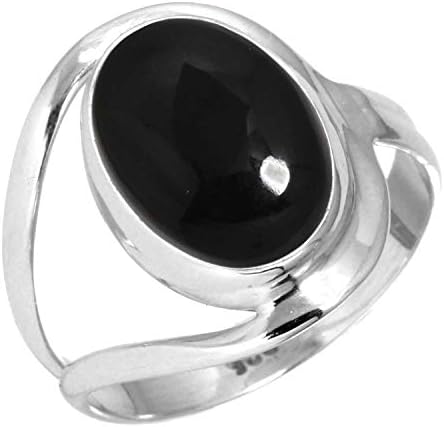 JEWELOPORIUM Black Onyx Silver Ring Size 12, 925 Sterling Silver Ring for Women, Genuine Oval Gemstone Boho Jewelry