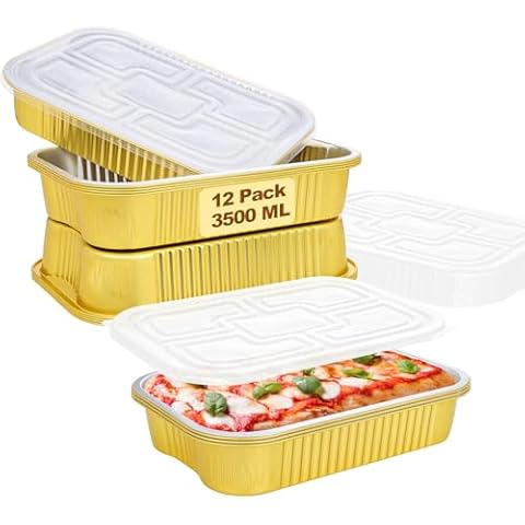 tchrules 12pcs Aluminum Pans with Lids, Reusable Gold Baking Pan Chafing Trays, Disposable Foil Pans with PP Covers for Cooking, Heating, Storage, BBQ (9 * 13inch) Cover