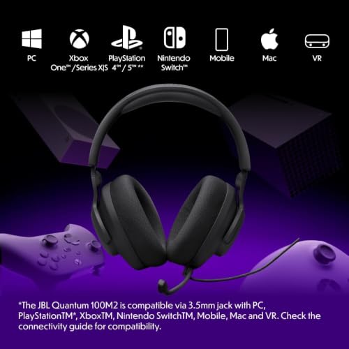 JBL, Fone de Ouvido Com Fio, Quantum 100M2, Headset Gamer, Over Ear, Microfone Removível - Preto