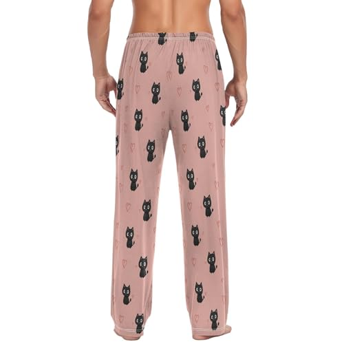 Men's Pajama Pants,Kawaii Chibi Black Cat Lounge Lightweight Sleep Bottoms Pants with Pockets Size S-XXL2