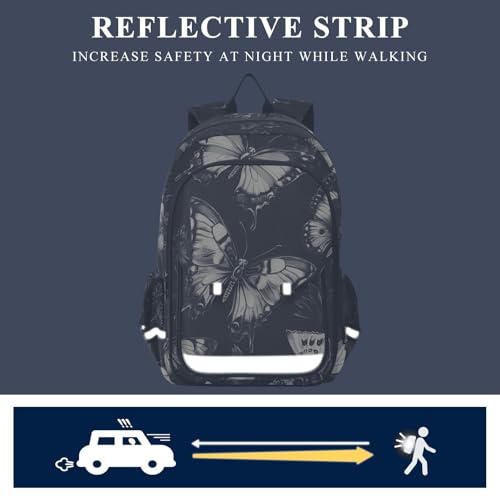senya Gothic Cool Butterflies Backpack Water-Resistant Bag Lightweight Bookbags with Reflective Strip4