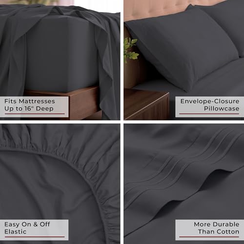 Image of Mellanni California King Sheets Set - 4 PC Iconic Collection Bedding | Hotel Luxury, Extra Soft, Cooling Bed Sheets - Wrinkle, Fade, Stain Resistant (Cal King, Charcoal)