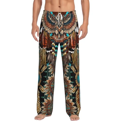 Native Americans Men's Lounge Pajama Pants for Men Indian Print Bottoms Novelty Loungewear Pants Separate Bottoms with Pockets Lightweight Pjs for Sleep & Lounging (Sizes: X-L)
