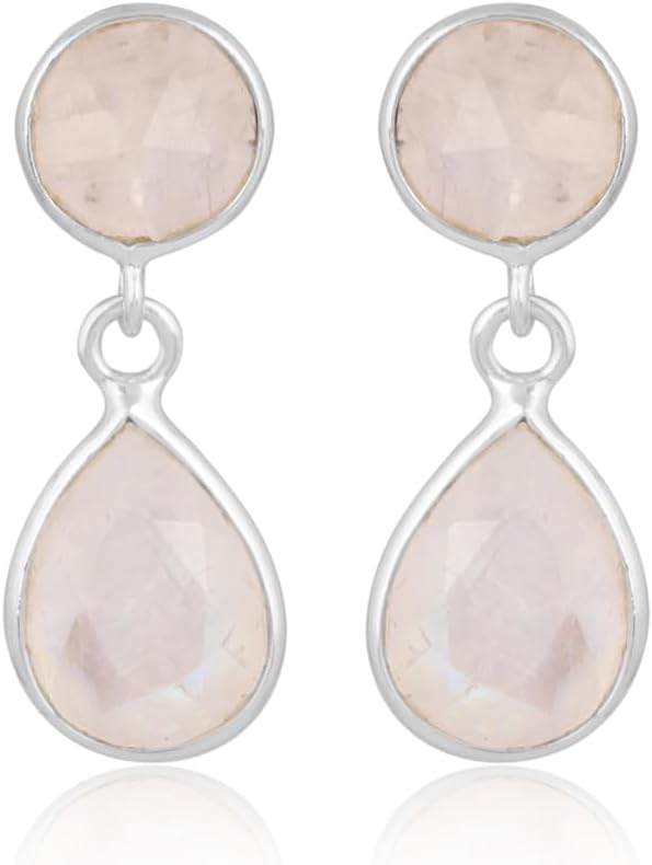 "Gemstone Gold & Silver Dangle Earrings for Women, Trendy Boho Hypoallergenic 925 Sterling Silver Drop Jewelry"