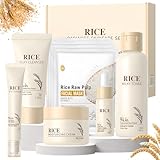 9 Piezas Rice Skincare Kit, Skincare Coreano Kit, Rice Cuidado Facial Mujer con Limpiador Facial, Mascarillas Coreanas, Rice Toner, Cremas Faciales Mujer, Contorno de Ojos, Serum Coreano