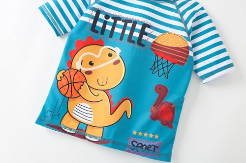 AIWUHE Toddler Boys Swimsuit Set Rash Guard Boys' Swimwear Two Piece Bathing Suit and Swim Trunk with Hat UPF 50+ 3-8Y4