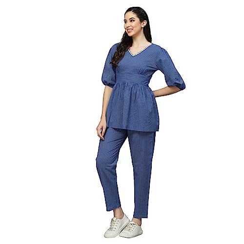 Image of Stylum Women's Self Woven Kantha Cotton Kurti Pant Set