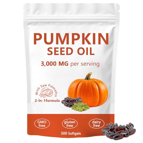 Ovela Pumpkin Seed Oil Capsules Pumpkin Seed Oil 2 in 1 with Saw Palmetto 3000mg Pure & Natural Supplement Hair Growth Skin Care - Non-GMO Gluten - Free 300 Softgels