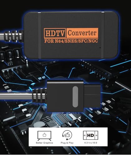 Image of N64 HDMI Adapter, HDMI Cable Adapter for N64 /Gamecube /SNES /SFC to HDMI Converter with 4:3 /16:9 Switch