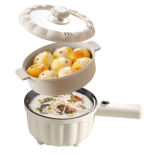 Pot à chaud électrique de 2 l avec cuiseur vapeur, hotpot, mini cuiseur électrique, mini cuiseur électrique antiadhésif, mini poêle électrique antiadhésive, réchaud rapide pour la maison, le bureau
