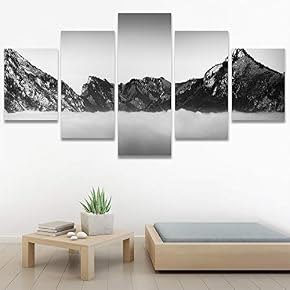 SIGNWIN 5 Panel Canvas Wall Art Monochromatic Mountains...