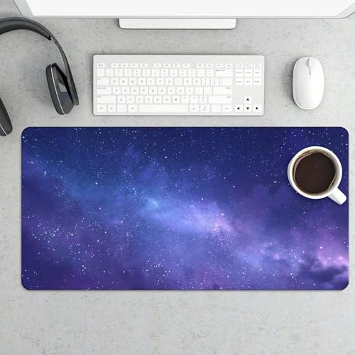 Image of Blue Galaxy Stars Extended Gaming Mouse Pad, with Stitched Edges Large Mouse Pad Desk Protector, Rubber Base Mousepad Keyboard Mouses Mat for Work Game Office Home- 32 inch X 16 inch Inch