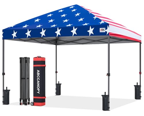 ABCCANOPY Pop Up Canopy - Outdoor Patio Portable Canopy Tent Heavy Duty for Backyard and Deck with 4 Sandbags(American Flag, 10x10)