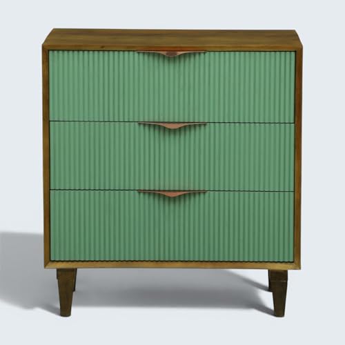 Image of Solid Wood Rodondo Chest of Drawers | Drawer Chest with 3 Drawers | Wooden Drawer Storage Cabinet | Finish- Premium Olive Green and Light Brown