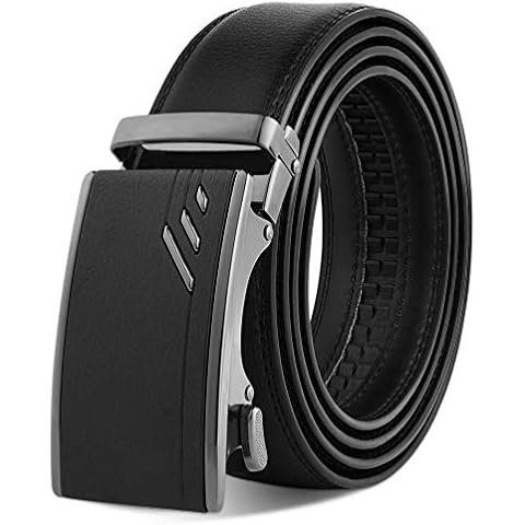 Mens Belts Leather Ratchet Belt Black - Men's Automatic Buckle Adjustable Casual Dress Belt for Men Jeans Suits Work Gift 120cm: Directly Suitable for Waist Size 39"-46" inch Trim to Fit 28"-38" Cover