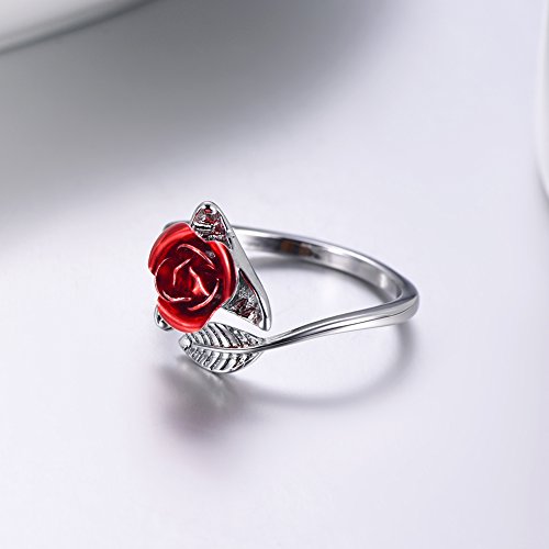 U7 R2831B Cute Rings For Teen Girls Platinum Plated Resizable Band Statement Cocktail Party Rings Women Bridesmaid Wedding Gift Red Rose Flower Ring thumb #2