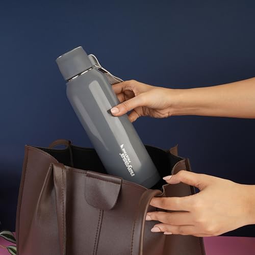 Image of Nayasa Pristine 700ml Water Bottle | BPA-Free Plastic with Insulated Stainless Steel Inner | Leak-Proof Twist Cap | for Office, School, Gym, Travel, and Outdoor Use | Grey