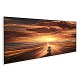 islandburner Bild auf Leinwand Motorradfahrt bei Sonnenuntergang in der Landschaft für Wohnzimmer Motorrad-Enthusiasten Motorradgeschäft Bilder Wandbilder Poster