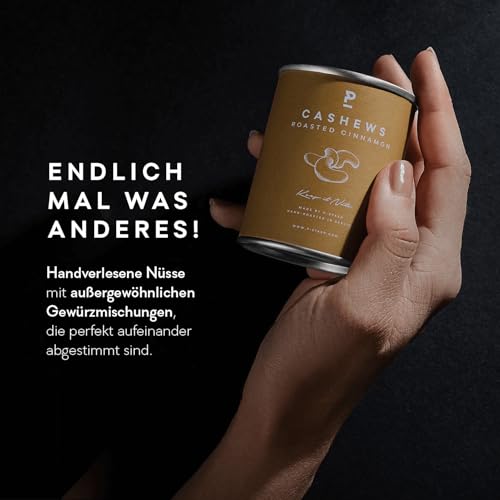 P-STASH Cashew Zimt Zucker, Gebrannte Cashewkerne 3x55g, fettfreie Trommelröstung, Nussmischung mit einzigartigen Gewürzkombinationen, Premium Nuts made in Berlin