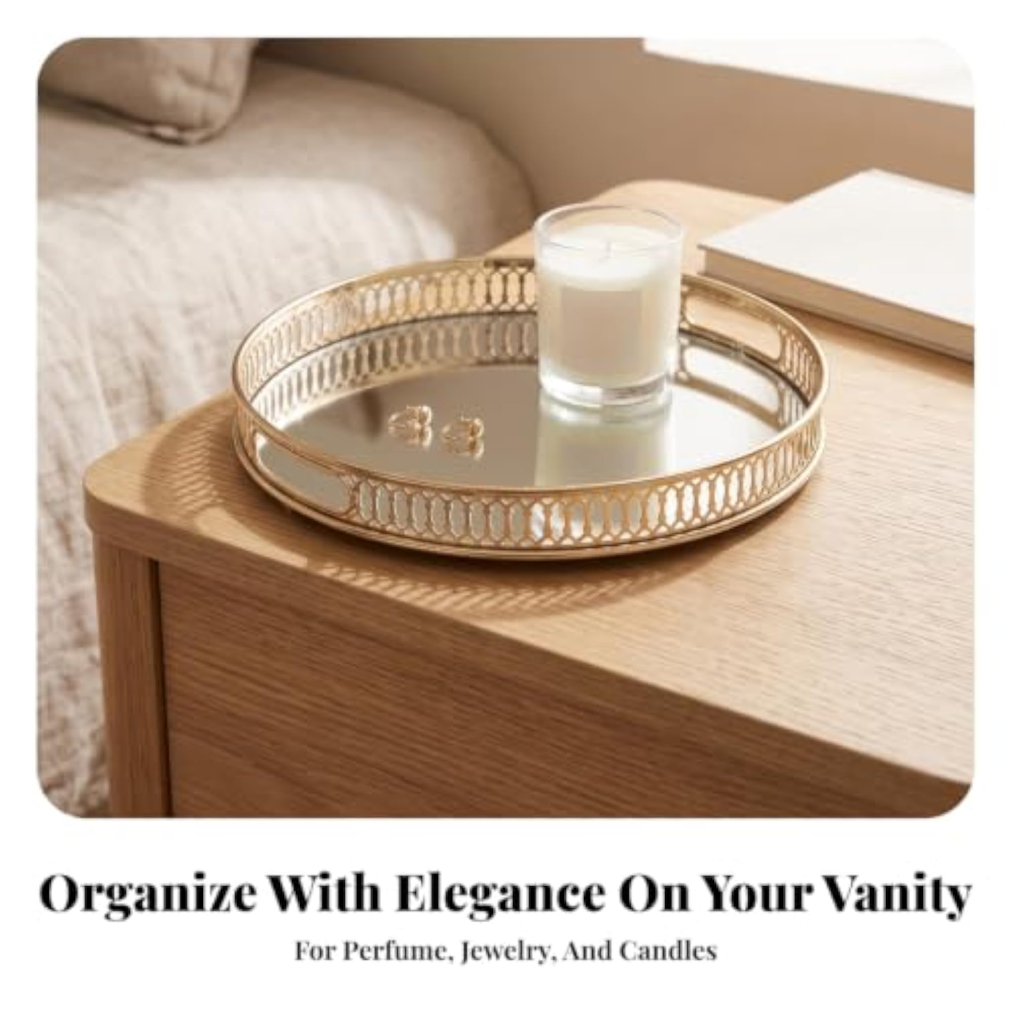 Round Mirrored Tray, Elegant Decorative Centerpiece