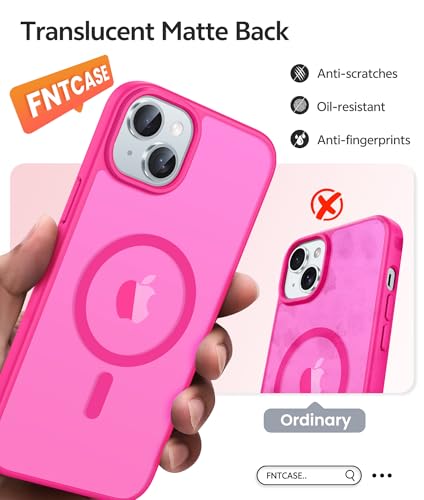 Image of FNTCASE for iPhone 15 Case: for iPhone 14 Case & iPhone 13 Case [Compatible with Magsafe] Translucent Matte Cases with [Screen Protector] Military Grade Shockproof Protective Phone Cover - Hot Pink