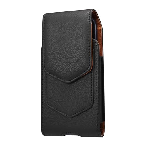 Étui de ceinture universel cuir noir avec mousqueton pour Samsung S26 et iPhone 15