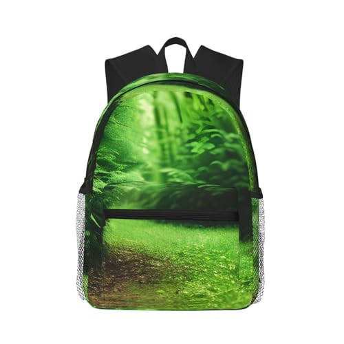 Mochila ligera informal Green Nature Print impermeable y unisex para diario