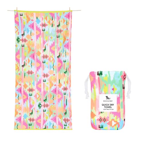 Dock & Bay Beach Towel - Quick Dry, Sand Free - Compact, Lightweight - 100% Recycled - Includes Bag - Ibiza Glow - Large (160x90cm, 63x35)