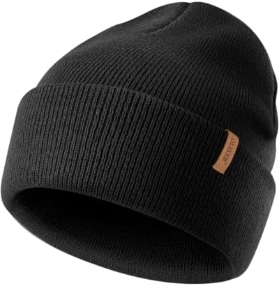 OLIKER Winter Warm Knit Beanie for Men Women, Double Layer Cuffed Slouchy Skull Cap (Black)