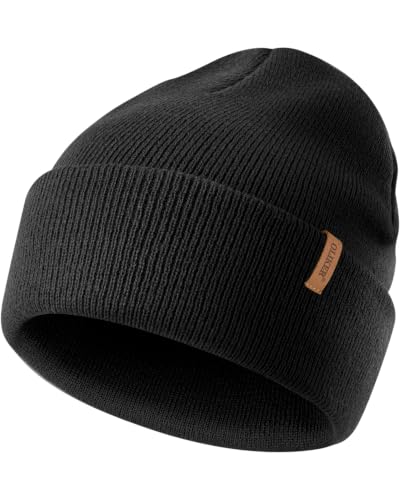 OLIKER Winter Warm Knit Beanie for Men Women, Double Layer Cuffed Slouchy Skull Cap (Black)