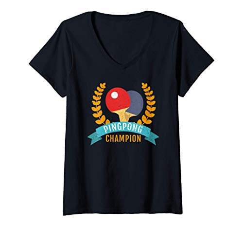 Femme Champion de tennis de table et de ping-pong Sports de table T-Shirt avec Col en V