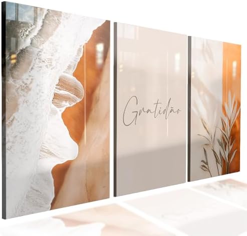 Kit 3 Quadro Decorativo Sala Quarto Gratidão Cores Neutras (1)